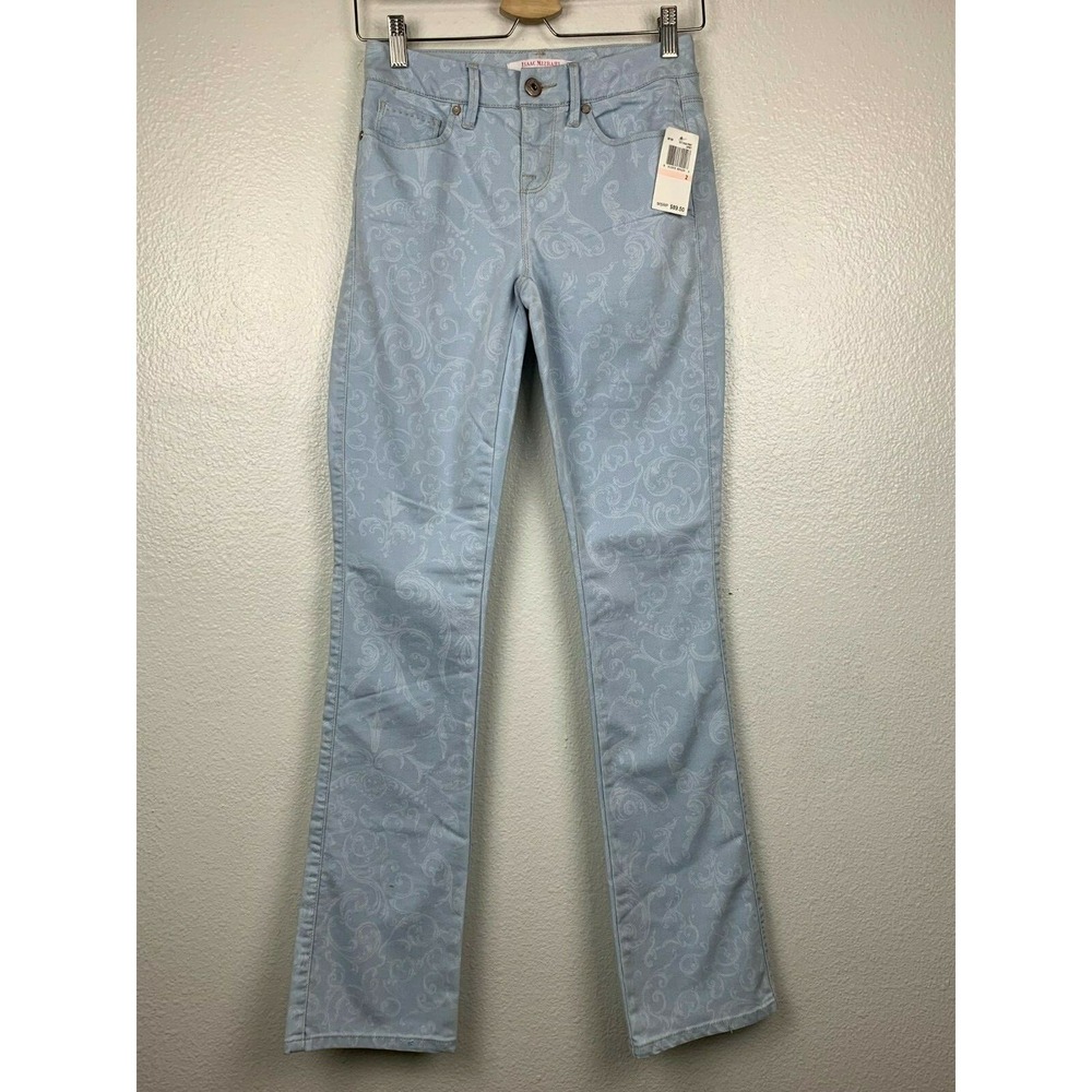 Isaac Mizrahi Jeans Slim Boot Victorian Print Light Blue Pants Jeans Sz 2 $90